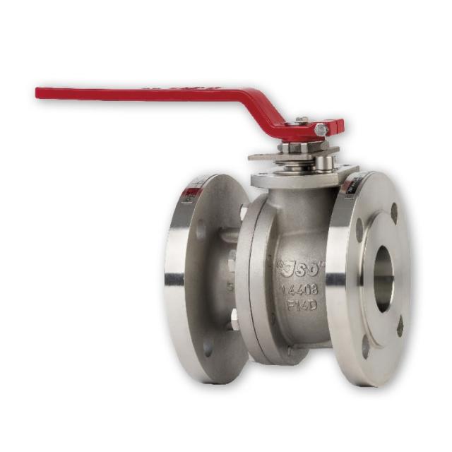 Valvula de Bola DIN, Marca ISO, Modelo F14D, Cuerpo Acero Carbono, Bola Acero Inoxidable, Bridas PN40