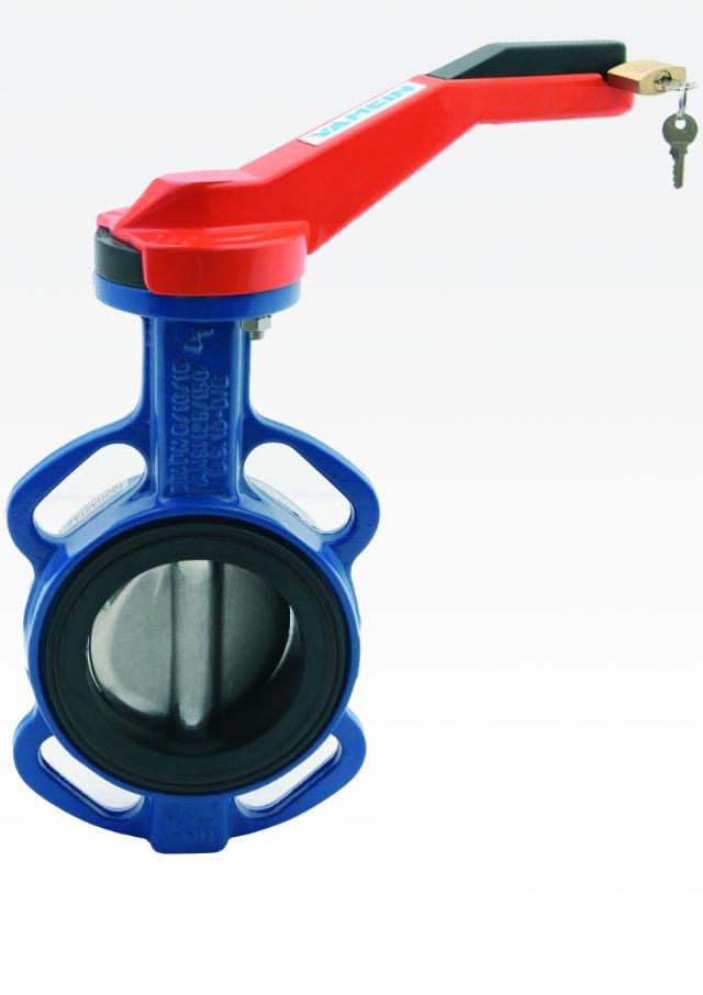 Válvula de Mariposa Wafer, marca VAMEIN, Serie 115, Cuerpo Fundición Nodular, Mariposa Acero Inoxidable. Asiento EPDM. PN16. Actuada por palanca